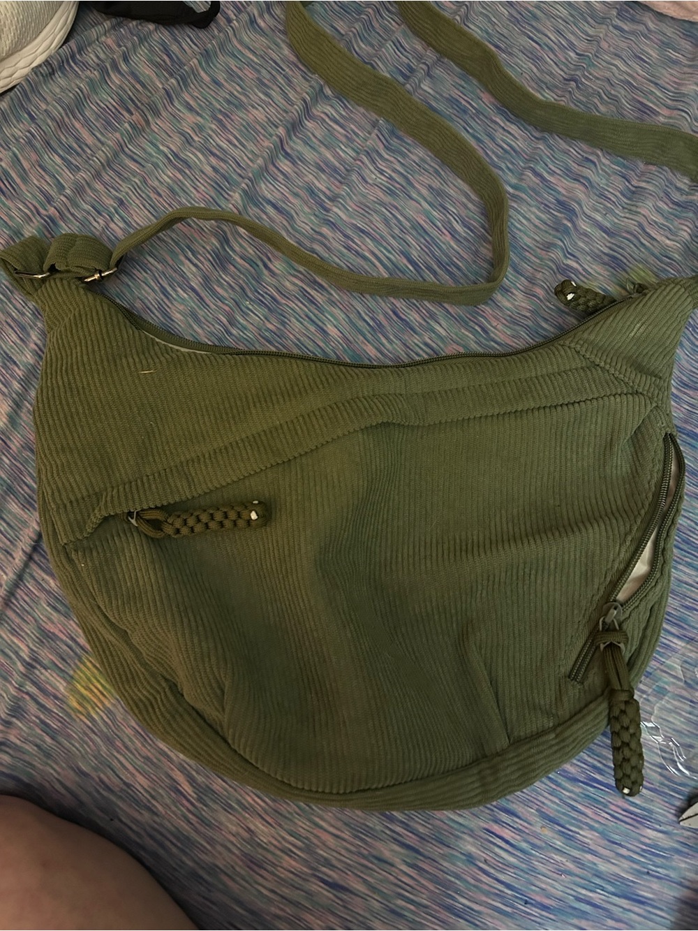 Olive Green  Corduroy Crossbody Shoulder Bag - Casual Everyday Carry